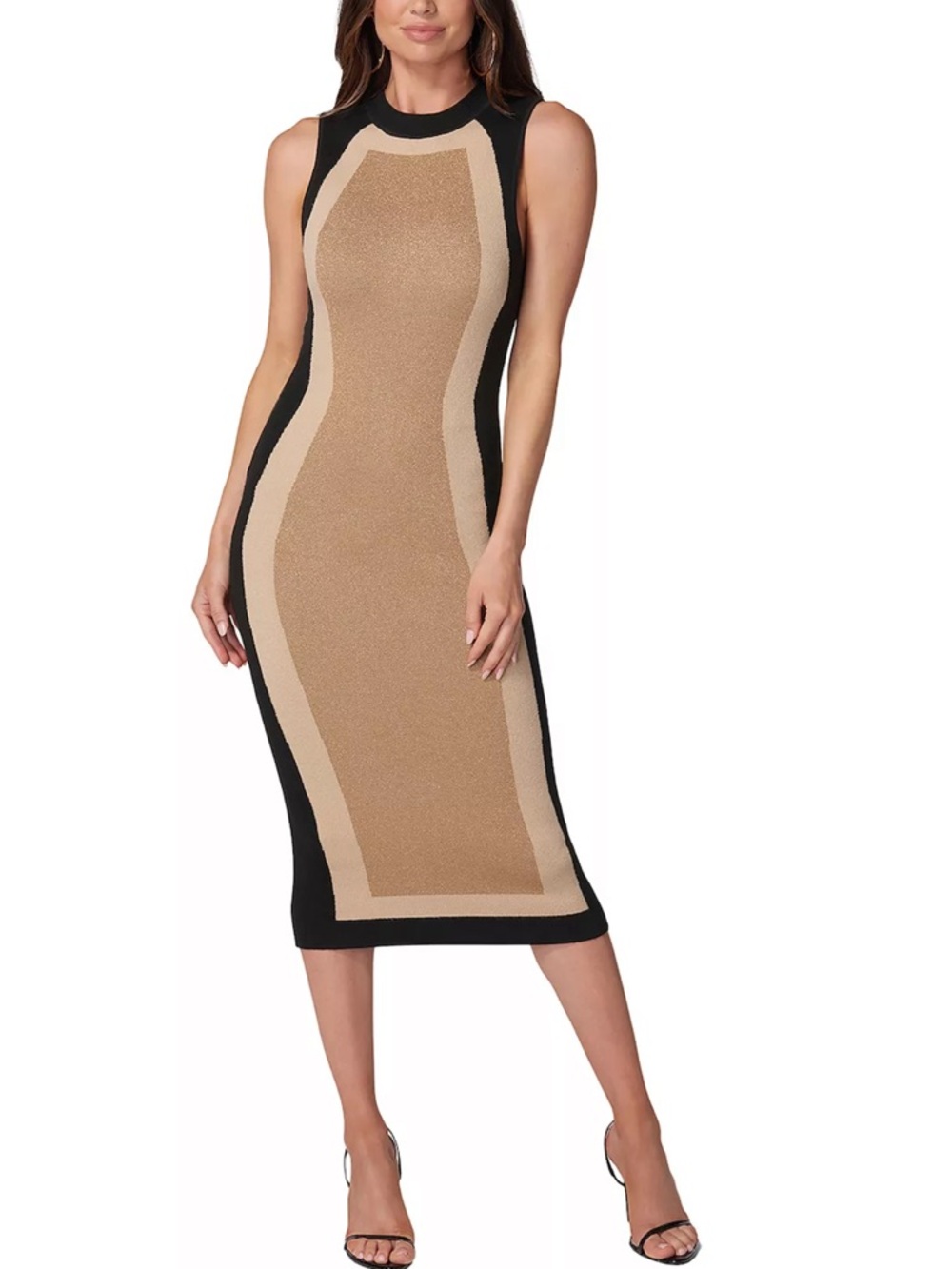 NWT $99 bebe Metallic Colorblock knit Sweater Dress Mock Neck Midi Bodycon S